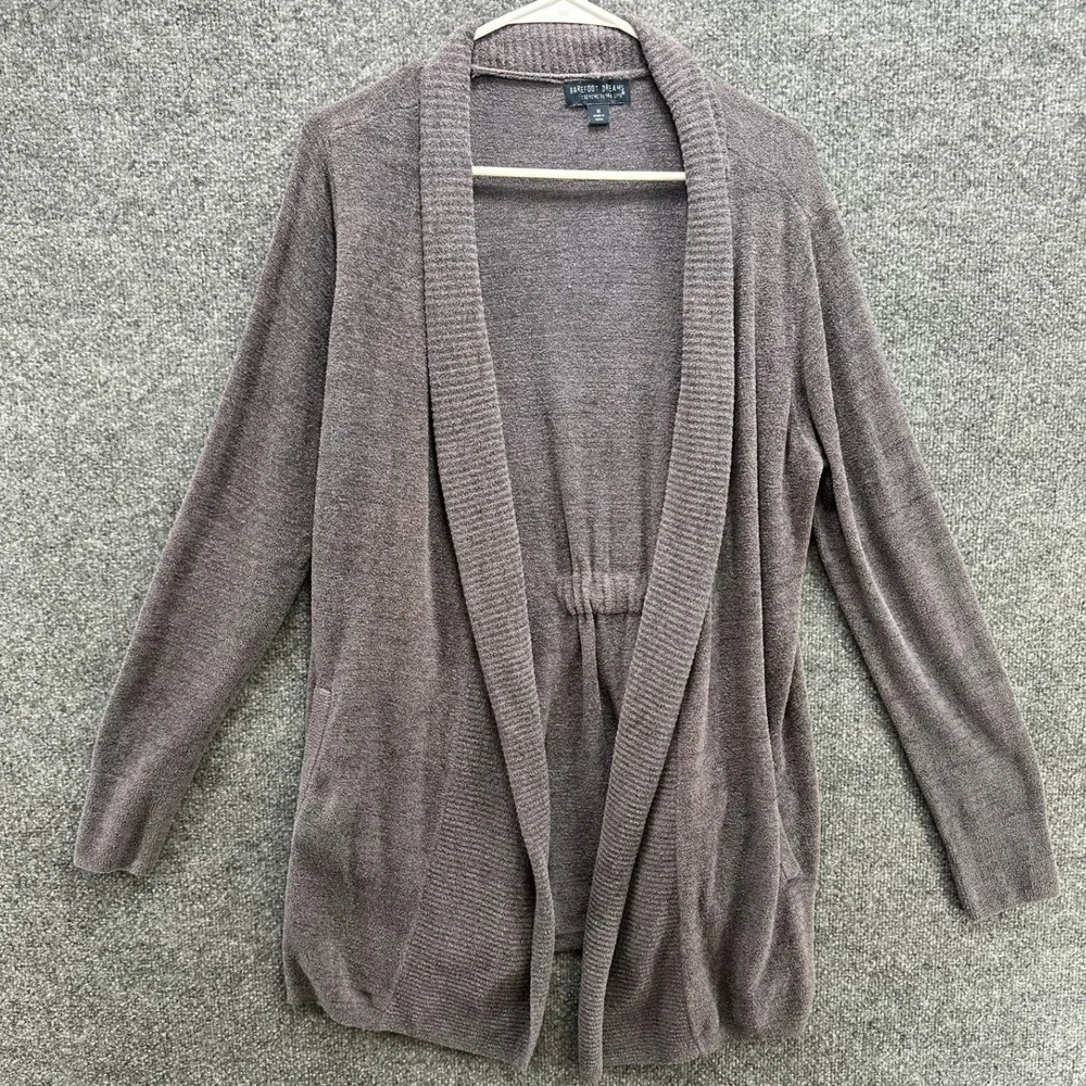 Barefoot Dreams CozyChic Ultra Lite Cinched Back Cardigan Grey Womens Medium - Picture 1 of 7